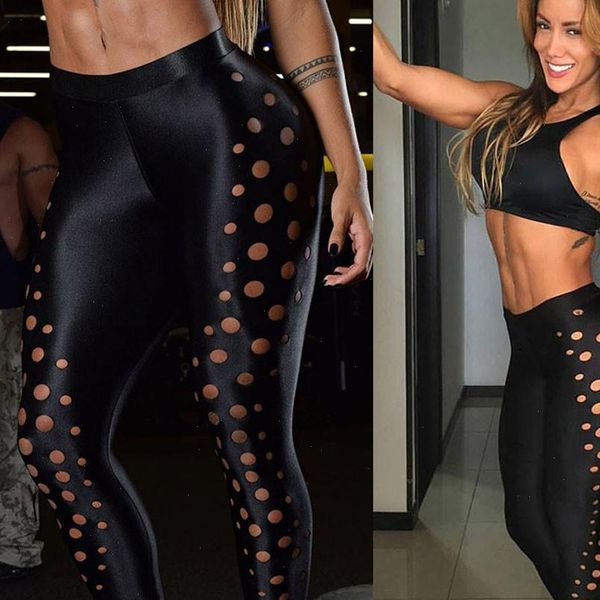 

new fashion women leggings hollow sports slim workout gym fitness leggings pants athletic clothes polainas l511, Black