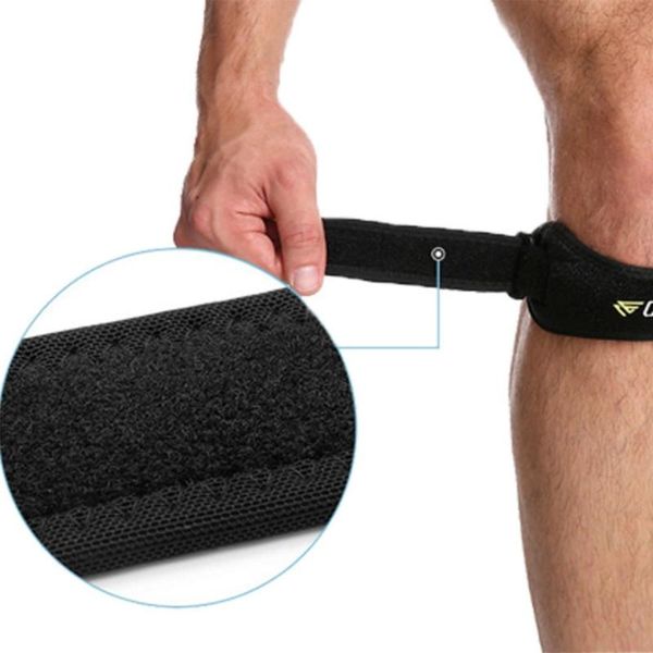 

adjustable pain relief patella stabilizer knee strap belt support practical basketball hiking tennis sports leg brace, Black;gray