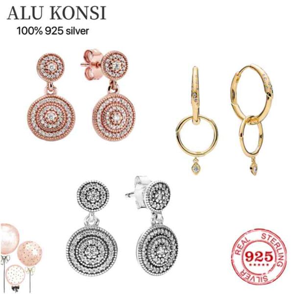 

fit original luxury 925 sterling silver authentic pan long earrings crystal for women diy fashion wedding jewelry, Golden
