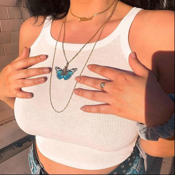 

knit female t shirts sleeveless embroidery gothic tee spring 2021 streetwear modis solid tshirt women party outfit, White