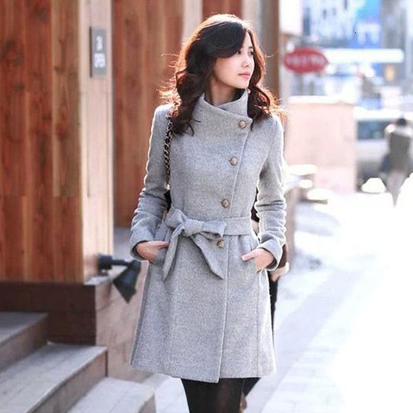 

2021 new women's multifunctional wool coat, uniform color, working temperament, simple long button, slim belt, autumn and winter style, Black;brown