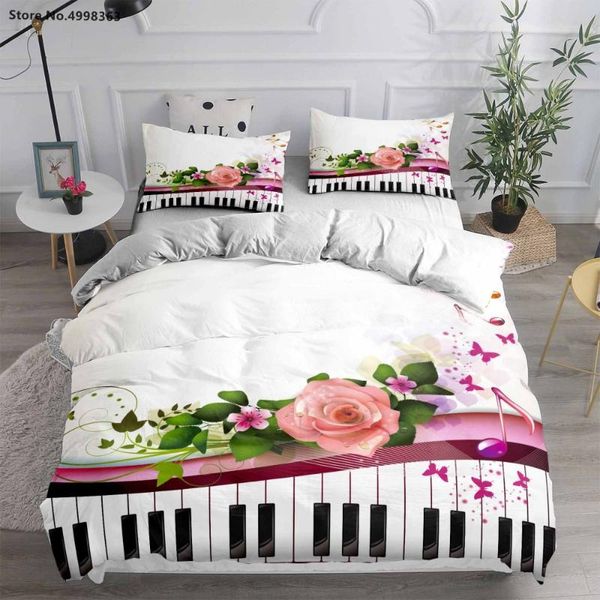 

bedding sets music duvet cover 2/3 piece piano keys art quilt  king double single butterfly flower