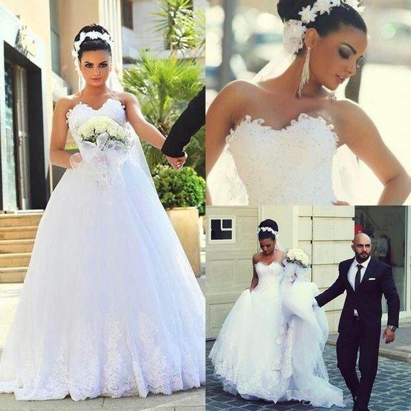 

2021 new vestidos de noiva white romantic wedding es a-line sweetheart appliqued bridal gowns arabic 0pbr