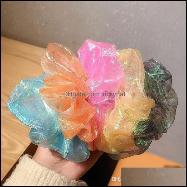 

jewelry jewelry bright color organza shiny scrunchies women scrunchie elastic bands girls headwear rubber hair ties cute ponytail holder dro, Pink