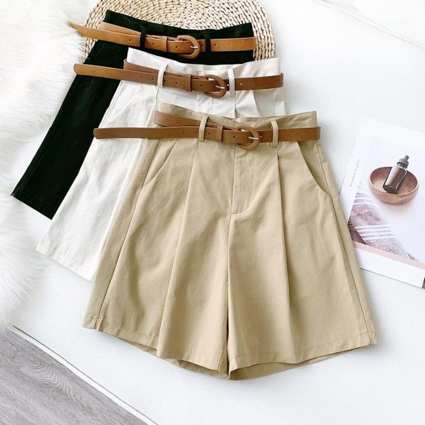 

women's pants & capris 2021 design women with belt high waist knee length casual wide leg femme boho pant streetwear summer, Black;white