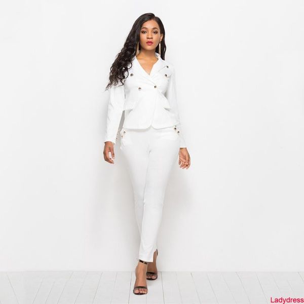 

women's jumpsuits & rompers 2021 autumn winter business women elegant suit 2 piece set white blazer coat pencil slim long pant office l, Black;white