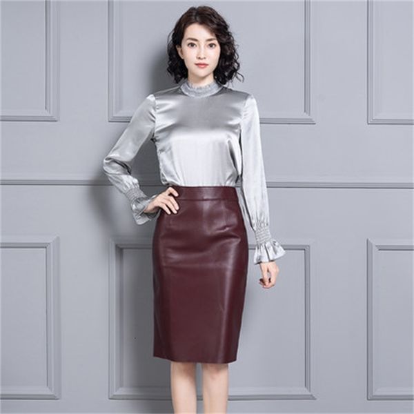 

2021 genuine new fashion sheep royal leather k4 skirt dmsb, Black