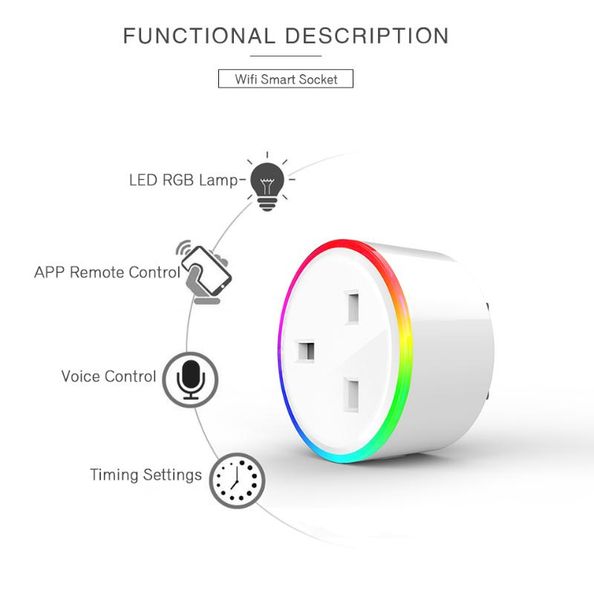 

smart home control outlet plug socket tuya app voice remote rgb wireless power support alexa google homeeu us uk au wifi