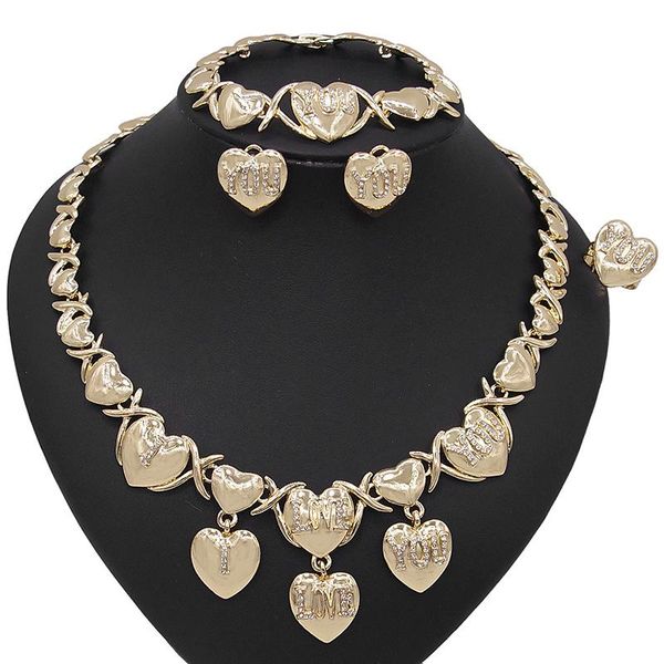 

earrings & necklace yulaili heart shape i love you crystal charm xo pendant stud bracelet ring party jewelry sets, Silver
