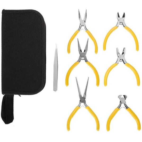 

repair tools & kits 7pcs professional jewelry pliers kit long bent nose jewellery making diy beading mini set