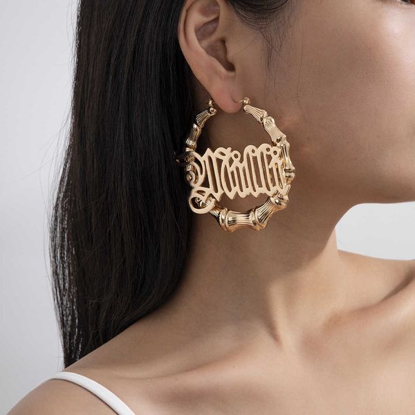 

jewelry exaggerated bamboo letter niche design fashion hollow out alloy earrings, Silver