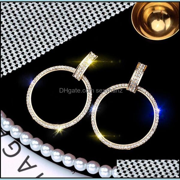 

stud earrings jewelry s1166 fashion circle diamond rhinstone drop delivery 2021 dlmuo, Golden;silver