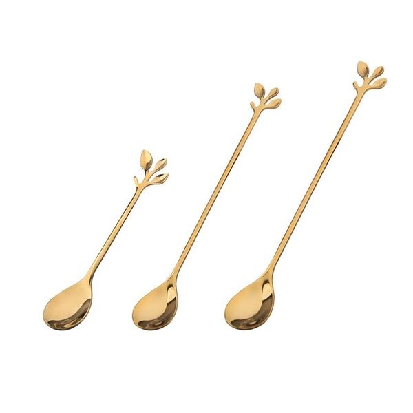 

stainless steel lengthened spoon small fresh nordic leaf branch stirring coffee gift bag