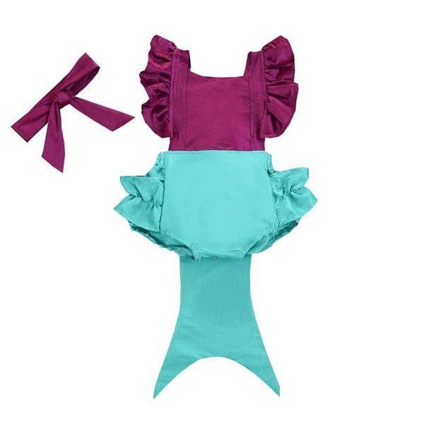 

2021 summer infant baby girls cosplay rompers headband 2pcs ruffles short sleeve patchwork jumpsuits, White