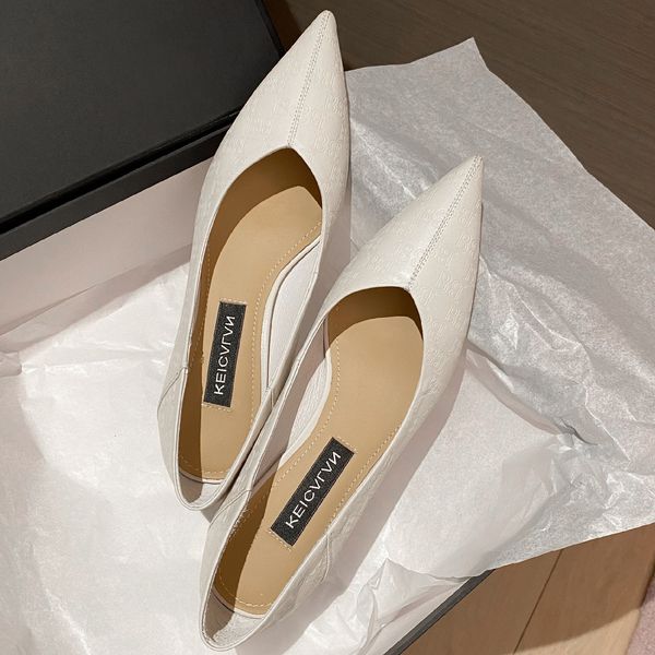 

womens genuine leather embossing process letter pointed toe slip-on pumps ol style elegant ladies thin high heels dress shoes, Black