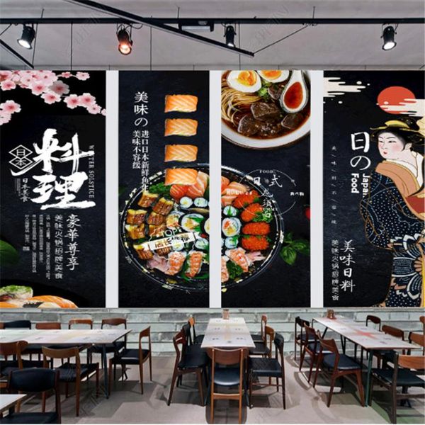 Sfondi Cibo giapponese Immagine Carta da parati 3D Ristorante di sushi Sfondo nero Carte da parati Murale Snack Bar Arredamento industriale