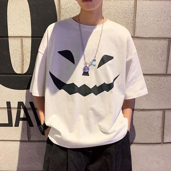 

men's t-shirts fashion brand short sleeve t-shirt summer loose printing half korean big size handsome, White;black