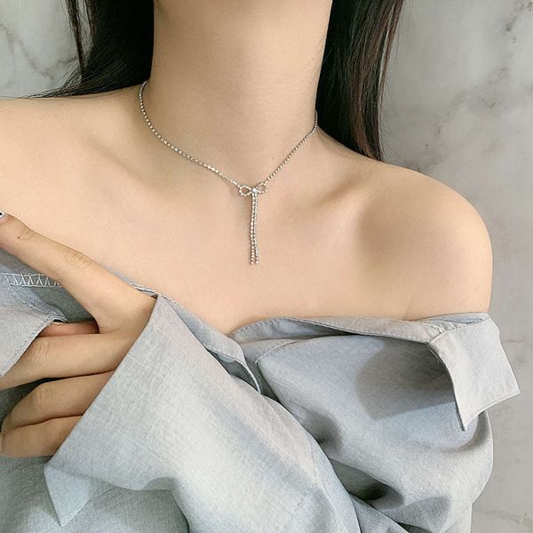 

hbp fashion korean style necklace with bowknot and diamond chain, Silver