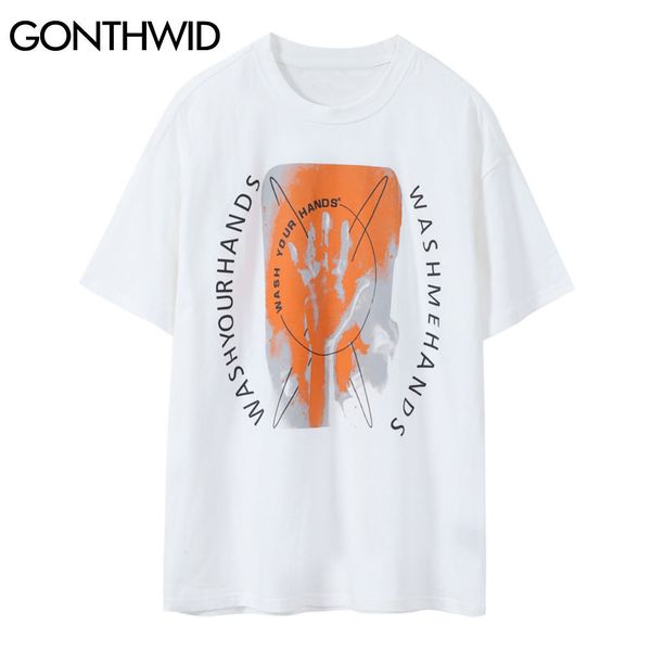 Gonthwid Harajuku Футболка для футболки HAIP HOP GRAFFITI Руки Punk Rock Gothic Thirts Men Harajuku Мода с коротким рукавом Tee Tees Tops C0315