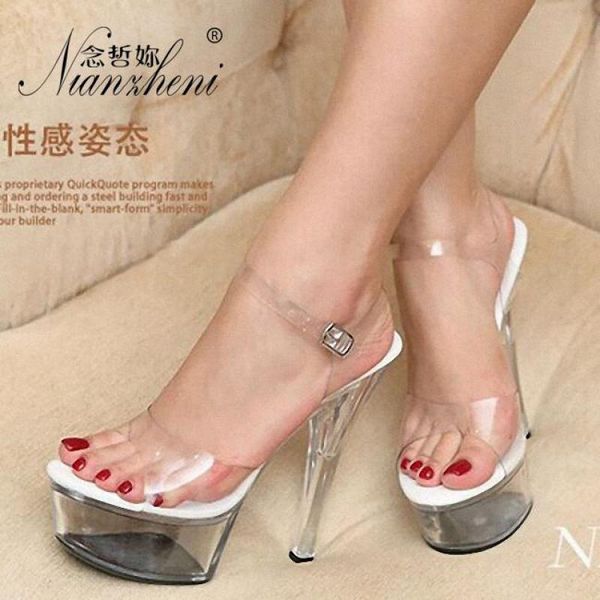 

sandals 6 inches stiletto heels crystal peep toe nightclub pole dance models party classics concise elegant lady wedding shoes, Black