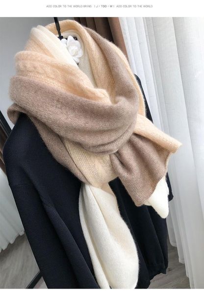 

scarves cashmere scarf female winter french cable stitching long woolen yarn knitting widening and increasing shawl dual-use, Blue;gray