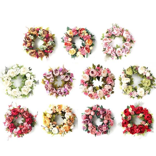

16in peony wreath artificial flower door wreath with green leaves spring