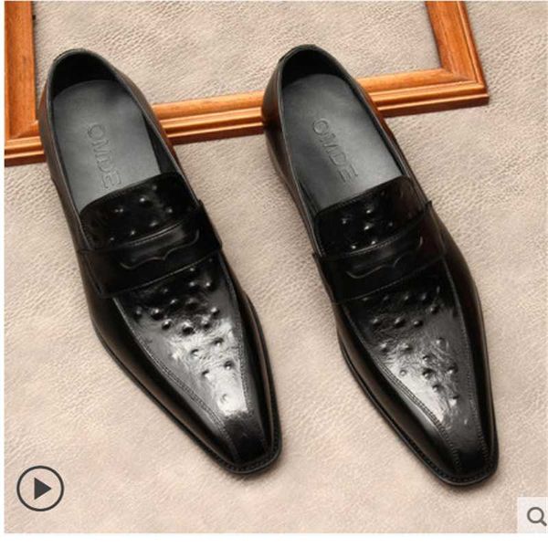 

dress shoes ostrich-print business shoes, english leather one pedal, men's, Black