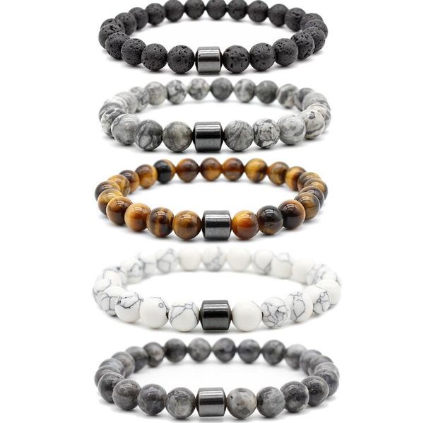 

8mm natural stone lava stone turquoise tiger eye beads hematite bracelet diy glamour jewelry bracelet for women men bangle bracelet gc337, Black