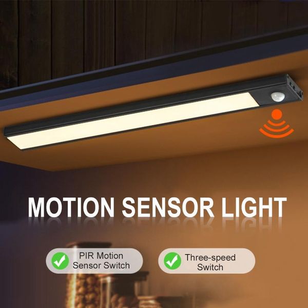 

60cm pir motion sensor led night light under cabinet usb rechargeable wardrobe cupboard closet wall lamp nightlight
