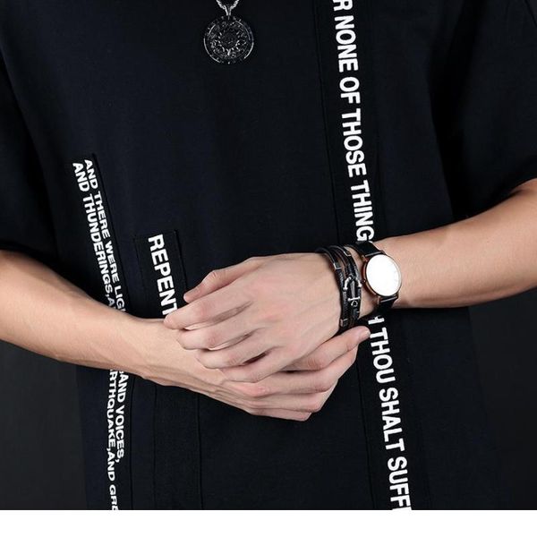 

anchor three layer brown black genuine leather bracelet for men anch jllmtw