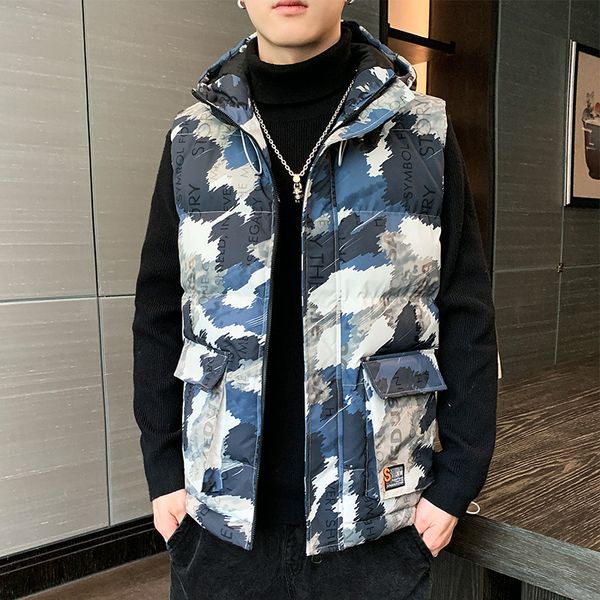 

men's autumn and winter 2021 new trend down cotton thickened warm vest sleeveless coat, Black;white