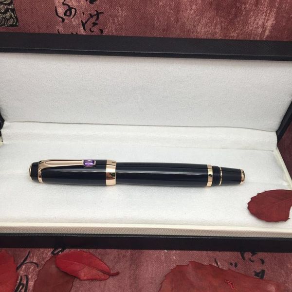 

high-end brand inlaid purple black white gemstone stainless steel nib ink pen office resin signature pen with box