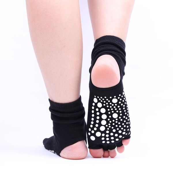 

sports socks 2 pairs anti-slip yoga women pilates training five finger bare heel sock woman cotton gym slipper, Black