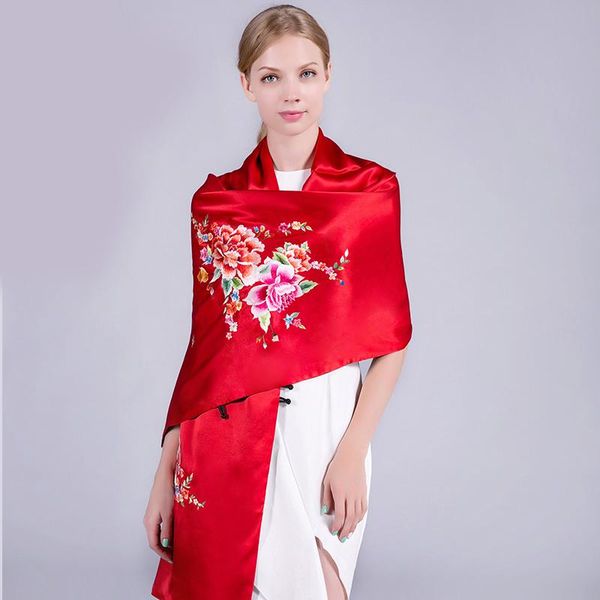 

silk scarves women 100% mulberry silk embroidered autumn winter shawl winter scarves cheongsam versatile in autumn, Blue;gray