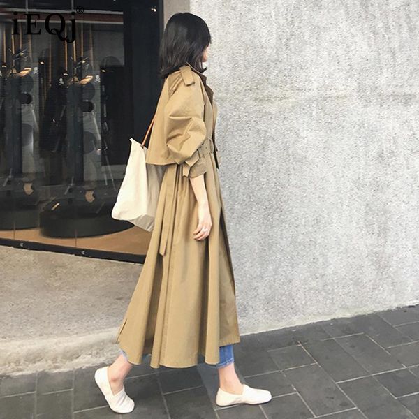 

women's trench coats ieqj can ship overknee long style windbreaker for woman 2021 autumn fashion trendy with belt coat female yh874, Tan;black