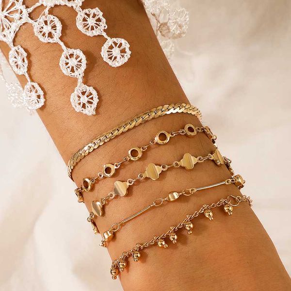 

charm bracelets tocona 5pcs/sets bohemian flowers for women hollow geometric tassel bangle alloy metal jewelry drop 14791, Golden;silver