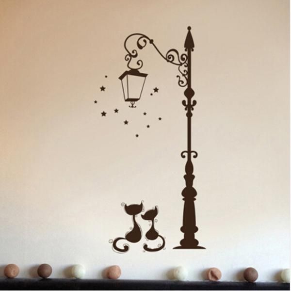 

wall stickers creative diy ancient lamp cats and birds sticker cartoon mural home decor room kids decals wallpaper