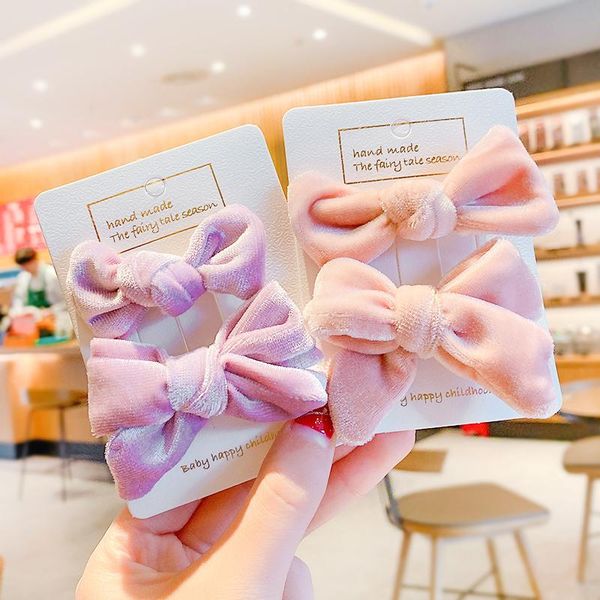 

hair accessories 2 pcs/set children cute colors soft velve bow ornament clips girls lovely sweet barrettes hairpins kids, Slivery;white
