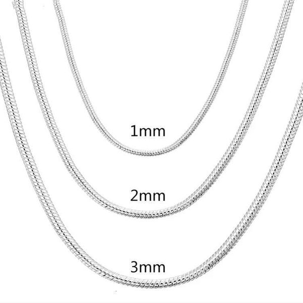 Atacado 925 Sterling Silver 1mm / 2mm / 3mm Solid Snake Chain Colar para homens Mulheres Colares Moda jóias para pingente