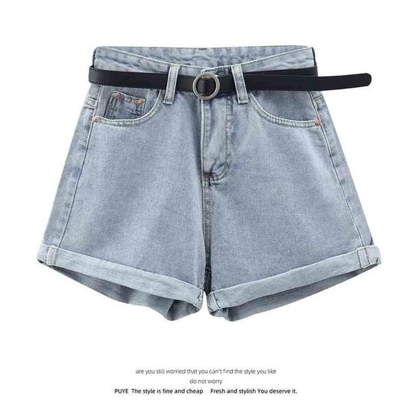 

summer light blue jeans shorts women retro high waist pants woman casual denim baggy streetwear bottoms 210525