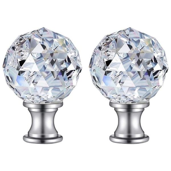 

novelty items 2pcs faceted clear crystal glass ball finial lamp cap screw with base threaded diamond table floor lampshade finials e