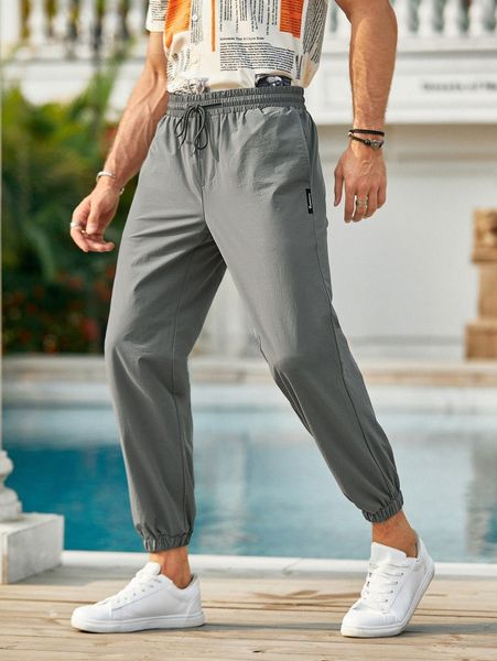 

men drawstring waist slant pocket pants g6wy#, Black