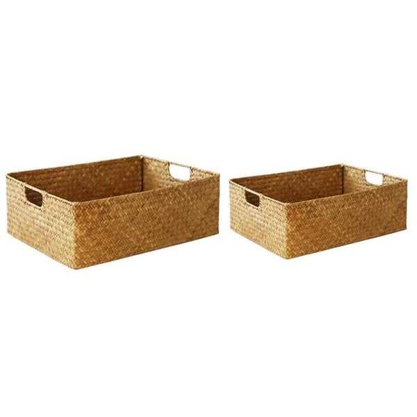 

storage baskets grass woven rectangular basket box container sundries organizer