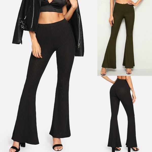 

black elegant office lady elastic waist flare hem pants casual solid minimalist pants 2021 spring women trousers#20, White;red