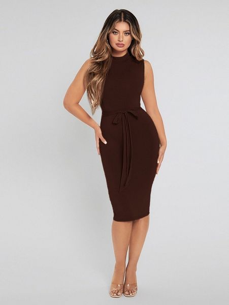 

mock neck belted bodycon dress y0ua#, Black;gray