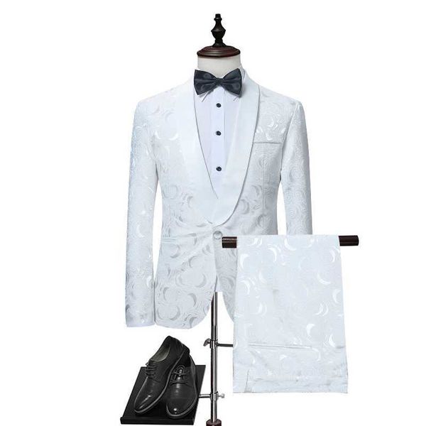 LUCLESAM Herren-Hochzeitsanzug mit Rosendruck, schmale Passform, Ein-Knopf-Zweiteiler (Blazer + Hose), Anzüge, Kostüme für Herren, X0909