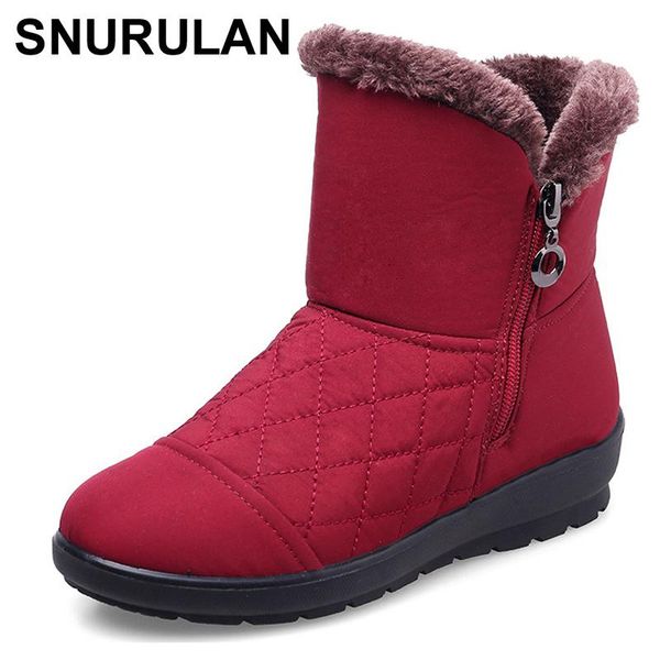 

boots snurulan 2021 women winter waterproof snow fashion fur warm ankle antiskid flat plus size 35-42e007, Black