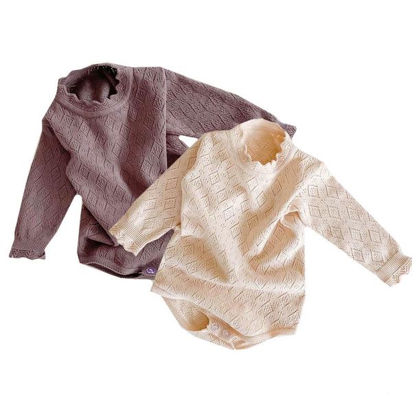 

rompers born baby knitting jumpsuit toddler girl romper solid color hollowed out long sleeve autumn winter girls clothes, Blue