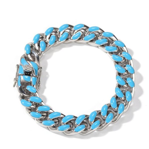 

link, chain men hip hop cuban bracelets colorful stainless steel never fade 11mm hiphop bracelet fashion jewelry drop, Black
