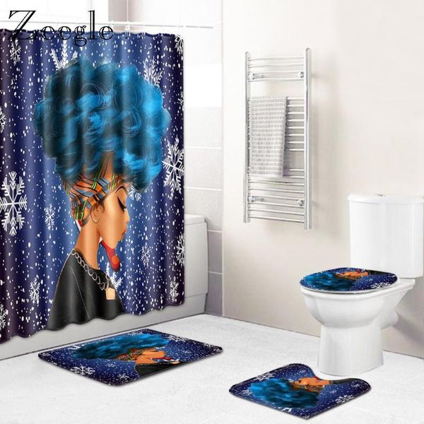 

bath mats zeegle chrisrmas shower curtain 4pcs printed bathroom set cartoon non-slip soft mat foot rug doormat toilet carpet